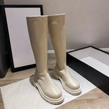 2022 Winter New Chelsea Boots Designer Women Knee-High Snow Fashion Chunky Warm Goth Botas Mid Heels Platform Femme Shoes Mujer