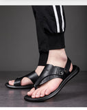 Hnzxzm Genuine Leather Summer Shoes Men Sandals Flip Flops Flat Mens Beach Sandals Male Summer Holiday Shoes Black Footwear A4484