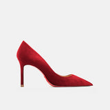 Hnzxzm 2022 Autumn New Women's High Heels Shoes Sexy Pointed Suede Red Shiny Bottom Pumps Fashionable Temperament Shallow Wedding Shoes