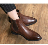 Hnzxzm New Chelsea Boots Men Shoes PU Brown Fashion Versatile Business Casual British Style Street Party Wear Classic Ankle Boots