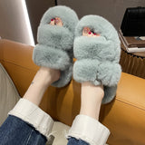 Hnzxzm Winter Fashion Soft Fur Flats Platform Plush Warm Women Slippers New Brand Designer Loafers Flip Flops Casual Indoor Mules