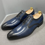 2022 New Genuine Leather Men's Dress Shoes Handmade Office Business Wedding Blue Black Luxury Lace Up Formal Oxfords Mens Shoes