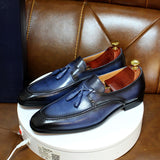 Hnzxzm Big Size 6-13 Fashion Mens Tassel Loafers Shoes Men Vintage Genuine Leather Dress Shoes For Men Business Party Wedding Shoes