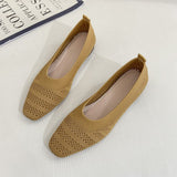 Hnzxzm Summer Footwear Fashion Ladies Shallow Mesh Flats Daily Work Single Slippers Pea Loafers Women's Square Toe Knitted Shoes