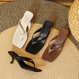 Hnzxzm Summer Genuine Leather Women Heeled Sandals Outdoor Fashion High Heels Flip-Flops Casual Slip On Female Shoes