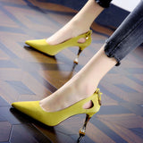 Hnzxzm Female Casual High Quality Pointed Toe Yellow Slip on Stiletto Heels for Office Women Party Black Heel Shoes Zapatos Dama