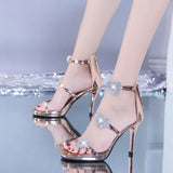 Hnzxzm Ladies High Heels 2023 Elegant Sandals Women Glitter Shinning Star Heart Pattern Party Shoes New Women’s Fashion Heeled Sandals