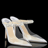 Hnzxzm European and American women's new pointed patent leather rhinestone half-drag high heels