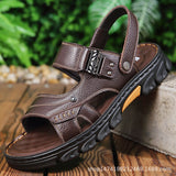 Hnzxzm New Summer Shoes Men Sandals Genuine Leather Flat Non-slip Summer Holiday Mens Beach Sandals Casual Male Footwear Black A4483