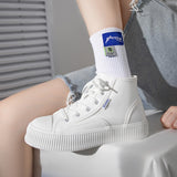 Hnzxzm High-top Casual Canvas Shoes For Women 2023 Fashion Chunky Sneakers Comfortable Ladies Designer Shoes White Sneakers