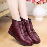 Winter Women Ankle Boots Fashion Warm Mother's Boots Flat-Bottom Comfortable Non Slip Front Zipper Closure Female Footwear