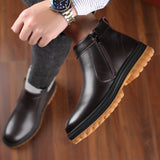 Genuine Leather Ankle Boots cold Winter Men's Boots Fashion work cotton Boots Keep warm Snow Boots Thick Sole Non-slip Men Shoes