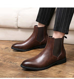 Hnzxzm New Chelsea Boots Men Shoes PU Brown Fashion Versatile Business Casual British Style Street Party Wear Classic Ankle Boots