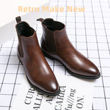 Hnzxzm New Chelsea Boots Men Shoes PU Brown Fashion Versatile Business Casual British Style Street Party Wear Classic Ankle Boots