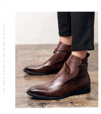 Hnzxzm New Men Ankle Boots Brown Black Buckle Strap Classic Fashion Business Shoes for Men with Free Shipping Zapatillas Hombre