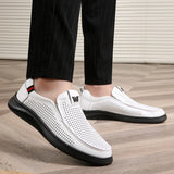 2022 Newly Men's Summer Loafers Shoes Genuine Leather Soft Man Casual Slip-on Cutout Shoes Cowhide Summer Loafers