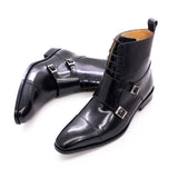 Men Ankle Boots Genuine Leather High Top Lace-Up Punk Rock Style Mens Motorcycle Boots Black Brown Double Buckle Monk Shoes Male