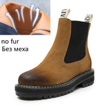 Women's Chelsea Boots Genuine Leather Autumn Winter Trend Thick-soled Women Ankle Boots All-match Marton Boots Ladies