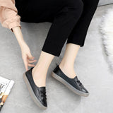 Hnzxzm Spring Autumn Shoes Women Loafers Genuine Leather Shoes Soft Comfortable Women Casual Shoes Black White A4349