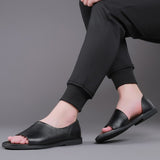 Genuine Leather Shoes Men Sandals 2022 Summer Cow Leather Mens Sandals Flat Non-slip Male Holiday Shoes Black Slip-on A4389