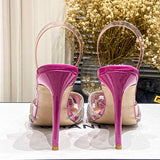 Hnzxzm European and American new high heels transparent pointed rhinestone fashion shoes