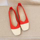 Summer New Knitted Square Toe Pedal Peas Comfortable Flats Shallow Soft Pumps Glove Cozy Mixed Colors Single Shoes of Women 2022