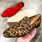 Hnzxzm Men Loafers Faux Suede Leopard Print Simple Rivet Slip-On Fashion Versatile Business Casual Wedding Party Daily Dress Shoes