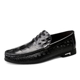 Men Casual Shoes Genuine Leather Crocodile pattern cowhide Luxury Brand Fashion Breathable fashion Shoes Slip On soft Moccasins