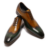 Hnzxzm Big Size 13-15 Mens Wingtip Oxfords Shoes Genuine Leather Italian Wedding Men Dress Shoes Green&Camel Business Formal Shoes Male