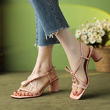 Hnzxzm Women's Shoes Heel 6cm Pink Heels Sandals Women Casual Woman Heeled Shoes Sheepskin Insole Wholesale 1658-8