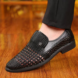 Men Summer Leather Shoes Pointed Toe Quality Microfiber Leather Soft Man Breathble Hole Shoes For Man Summer Zapatos De Hombre