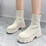 Hnzxzm 2022 Winter New Fashion High Heels Shoes Designer Knitting Ankle Snow Sock Boots Platform Slip-on Goth Chunky Casual Women Botas