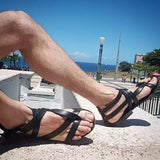 Hnzxzm Sandals for Men Black White Color Pu Leather Classics Casual Beach Designer Sandalias Double Buckle Summer Slippers Light Shoes