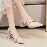 Hnzxzm Summer Shoes Women Sandals Fashion Ladies High Heels Sandals Pointed toe Elegant Woman Party Shoes Square Heel 5cm A4399