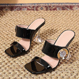 Hnzxzm 2023 New Transparent Heels 9CM Slippers Outdoor Fashion Metal Crystal Buckle Designer Sandal Women Slides Party Dress Shoe