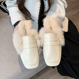 Women Flats Platform Winter Slipper Fur Shoes 2022 New Fashion Warm Shoes Snow Designer Pu Leather Dress Casual Mujer Zapatos