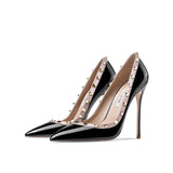 Hnzxzm Star Style Luxurious Metal Rivet Women's Pumps Leather Classic Fashion High Heels Pointed Thin Heels 10 cm Sexy Wedding Shoes