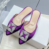 Hnzxzm European and American ladies new satin square buckle rhinestone pointed slippers