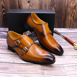 Size 6 To 13 Mens Dress Shoes Genuine Leather Monk Strap Buckle Brown Pointed Toe Handmade Wedding Business Formal Shoes for Men