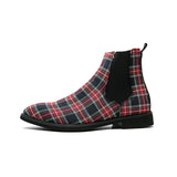 Men Classic Chelsea Boots Personality Color-blocking Plaid Round Toe Low-heeled Slip-on Fashion Casual Street Daily Men Shoes