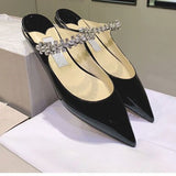 Hnzxzm European and American women's new pointed patent leather rhinestone half-drag high heels