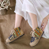 Hnzxzm Women Shoes Boho Cotton Linen Canvas Single National Woven Round Toe Lace Up Cloth Shoes Woman Flats Size 35-40