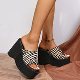 Hnzxzm 11cm High Heel Flip Flops Women's Sandals Soft EVA PU Leahter Loepard Slippers Summer Shoes Ladies Fashion Slides Plus Size 43