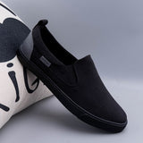 Hnzxzm New Fashion Loafers Men Flat Canvas Shoes Brand Mens Casual Shoes Cool Young Man Slip-on Cloth Shoes All Black Gray A4767