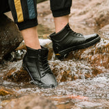 Hnzxzm New Waterproof Shoes Men Black High Top Ankle Boots for Rain Casual Flat Rainboots for Men Fashion Rubber Rain Boots Size 39-44