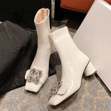 Designer Crystal Mid Heels Chelsea Boots Chunky Women Shoes 2022 New Trend Fashion Boots Punk Dress Party Casual Snow Boots Lady
