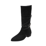 Women Boots 2022 Fashion Thick Platform Knee High Ladies Boots Slip-On Toe Spike Heel Quality Female Casual Shoes Lace-up Party