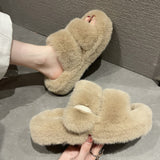Hnzxzm Winter Fashion Soft Fur Flats Platform Plush Warm Women Slippers New Brand Designer Loafers Flip Flops Casual Indoor Mules