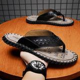 Hnzxzm Genuine Leather Men's Slippers Luxury Summer Outdoor Beach Shoes Non-slip Fashion Flip Flops Comfort Casual Thong Sandal