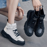 Hnzxzm Autumn Early Winter Shoes Women Boots Genuine Leather Brand Ladies Ankle Boots Thick Sole Non-slip Black White Shoes A4840